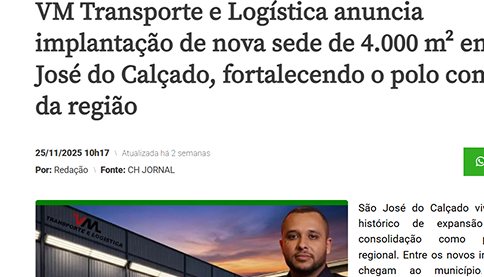 Imagem da capa da noticia sobre a VM Logística